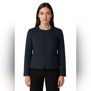 Hache navy blue textured snap front blazer coat top